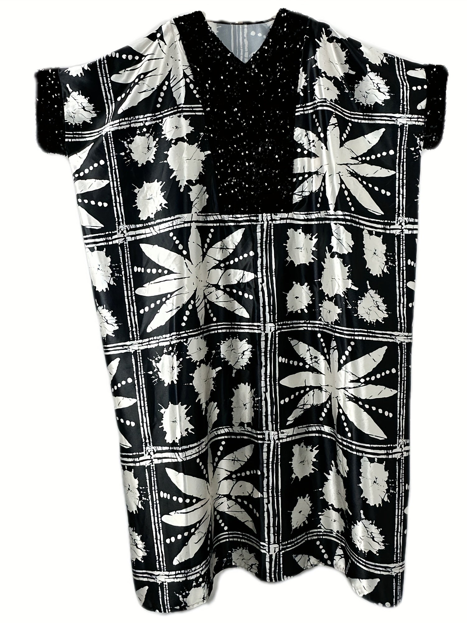  Abaya Dress Geometric Print Maxi Kaftan Dress