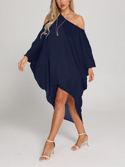 One Shoulder Cover Up Shirt Loose Fit Asymmetrical Long Sleeve Rash Guard