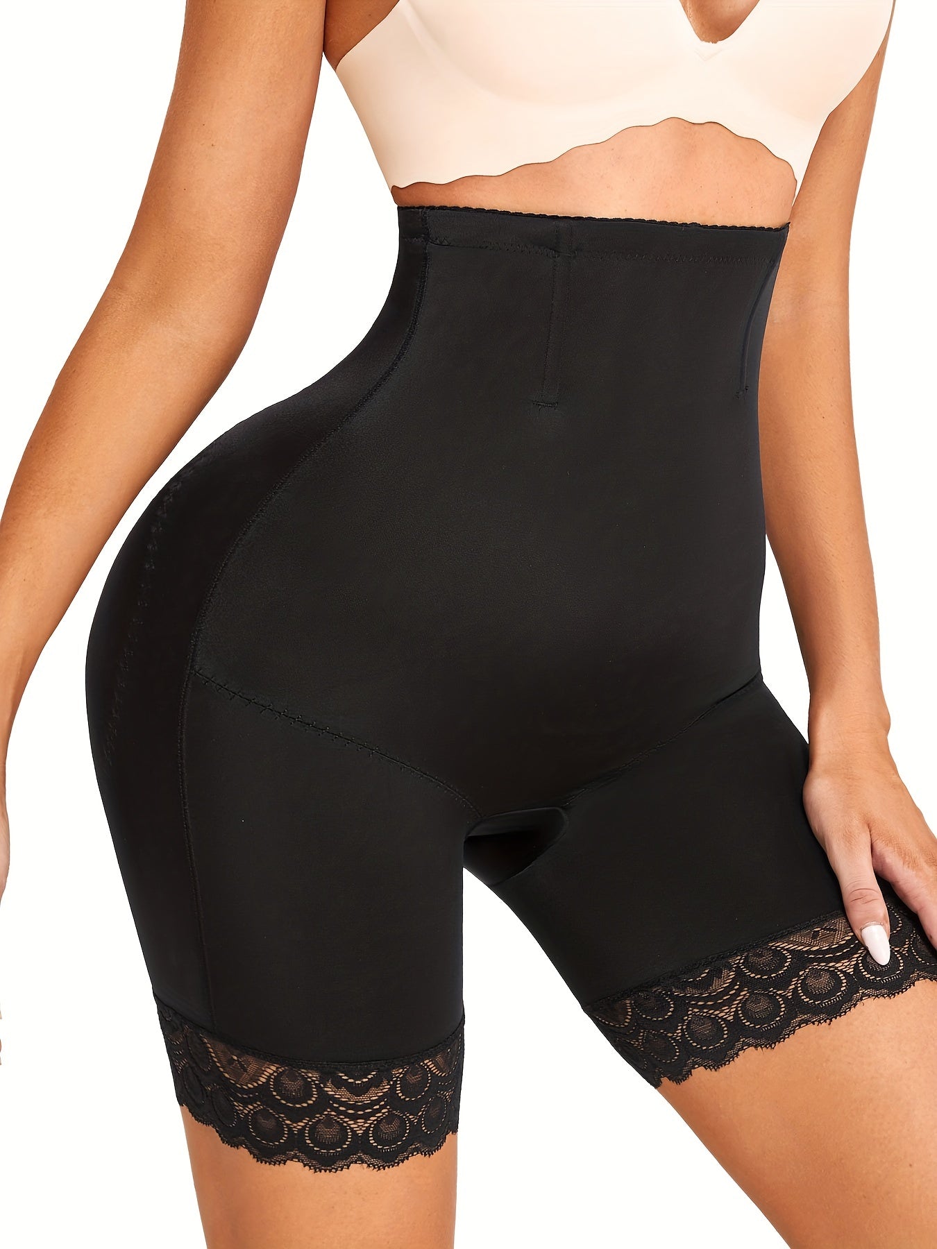 Lace Trim Shaping Shorts High Waist Tummy Control Slimming Shorts