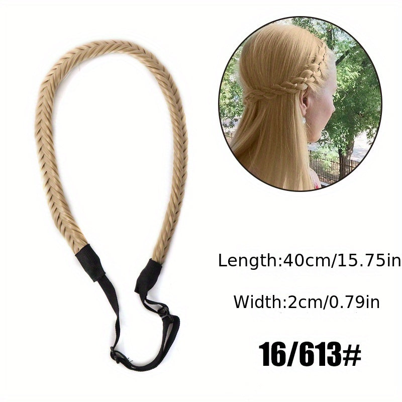 Synthetic Fishbone Braids Twist Elastic Headband With Adjustable Belt