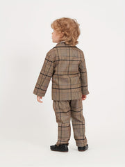 Plaid Blazer Jacket Trousers Bow Tie Set Boys Spring Fall Clothes