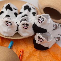 2 Pairs Cartoon Cow Print Socks & Lightweight Low Cut Ankle Socks