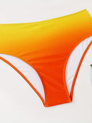  Casual Swimsuit Set Ombre Print Bra, Underwear & Cover Up Skirt