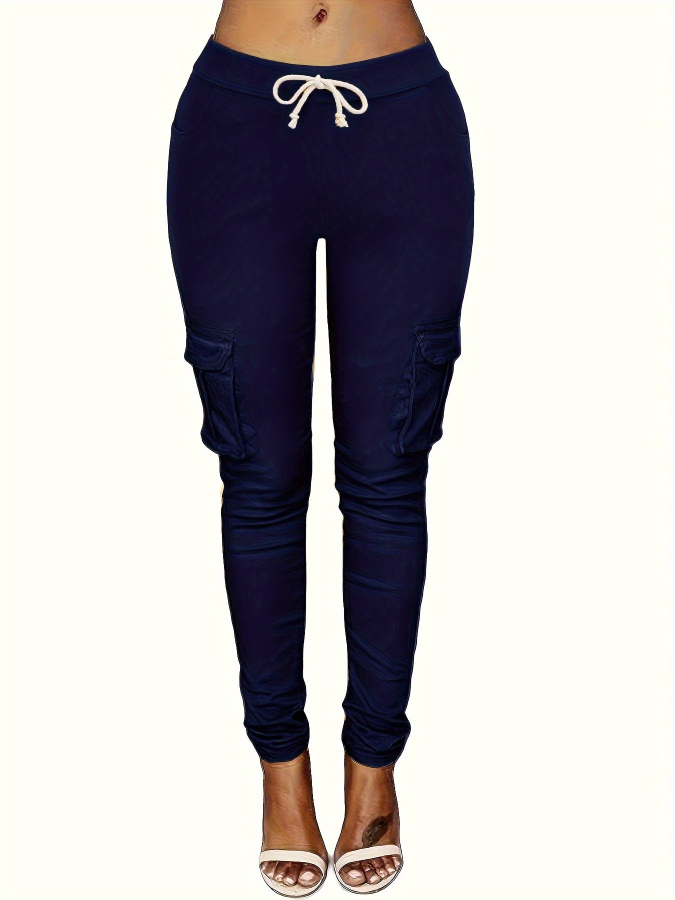  Cargo Pants Drawstring High Rise Solid Flap Pocket