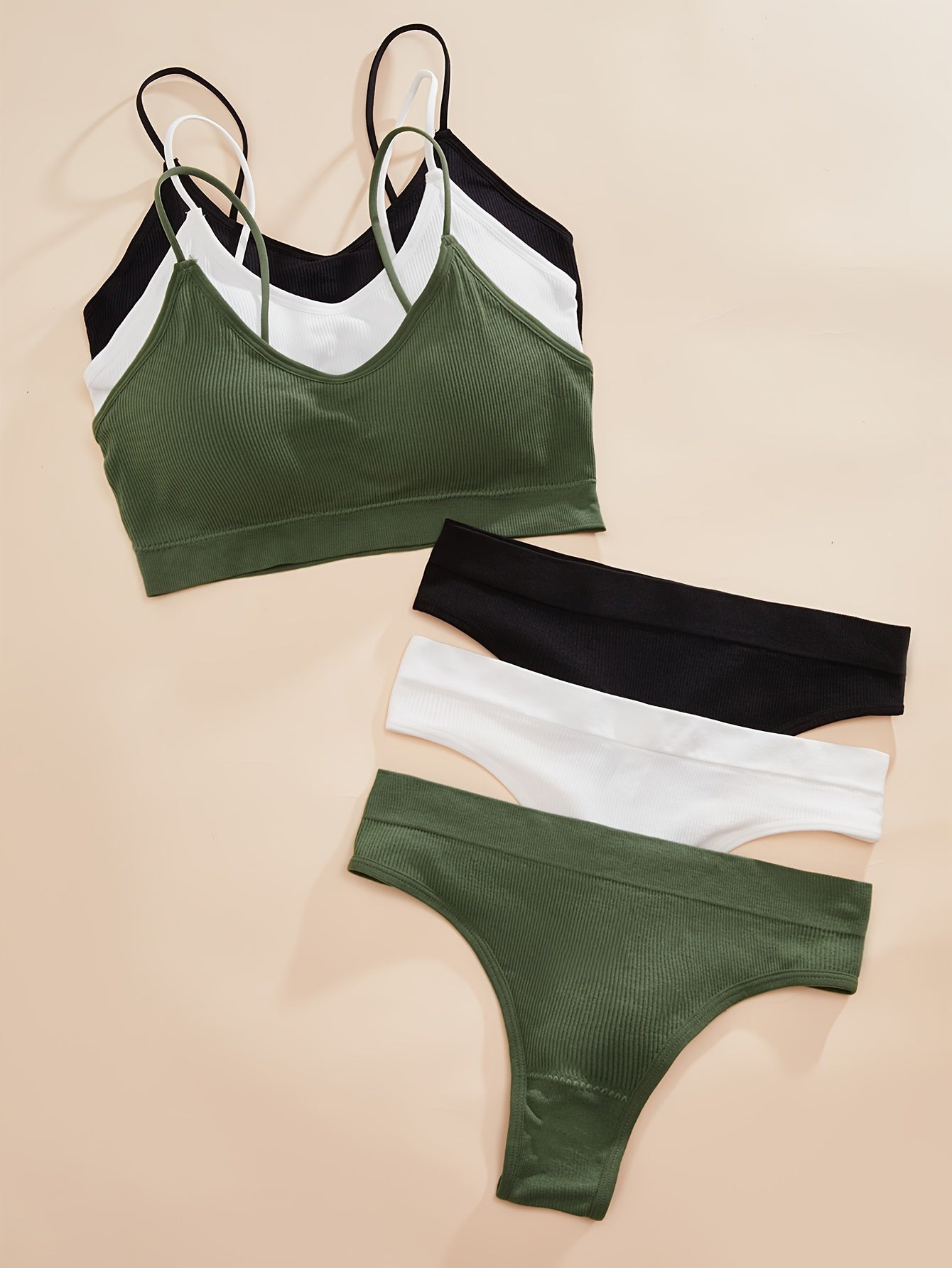 3 Sets Soft Wireless Bra & Thong Lingerie Women's Underwear