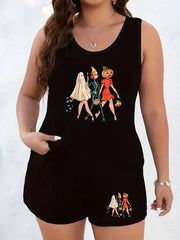  Halloween Loungewear Set Ghost Pumpkin Skull Print Tank