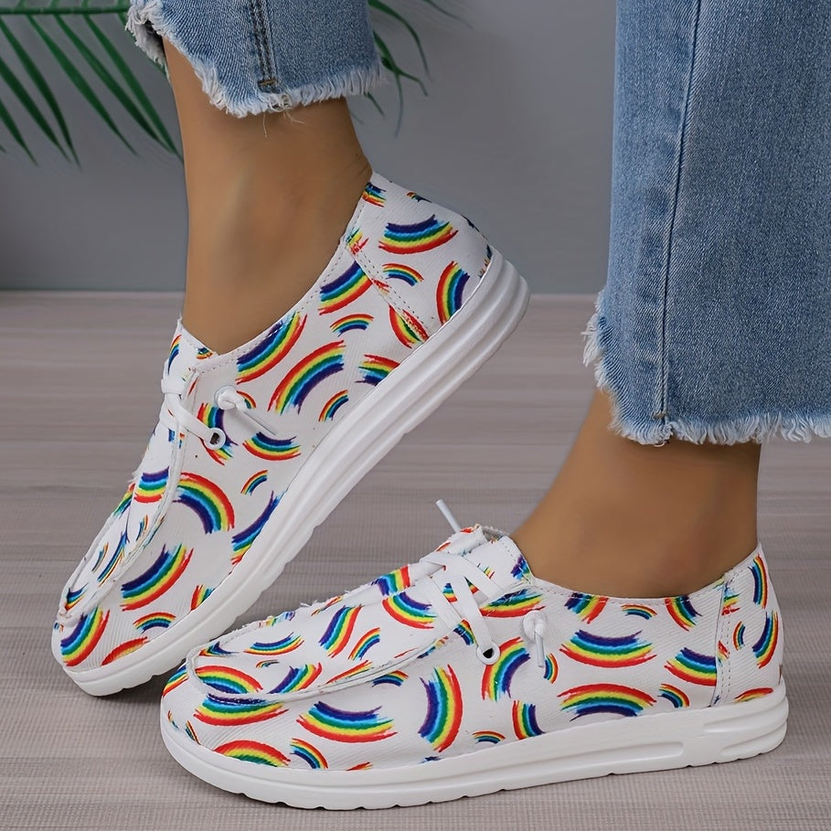 Women's Rainbow Canvas Loafers Lace Up Shoes
