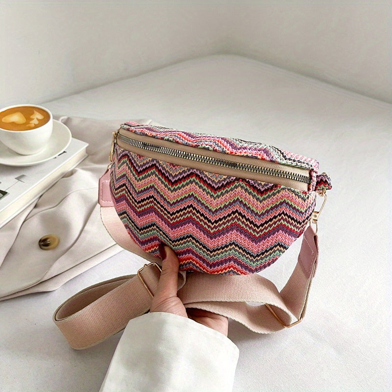 Ethnic Style Straw Woven Fanny Pack Crossbody Bag