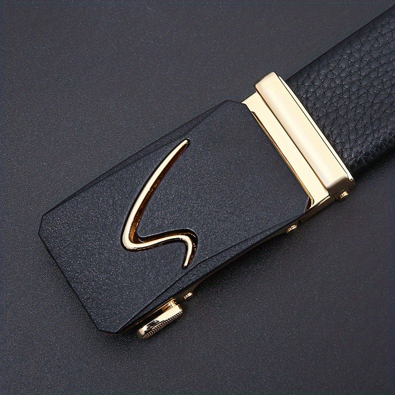 Men's Leather Belt Automatic Buckle Business Waist Strap