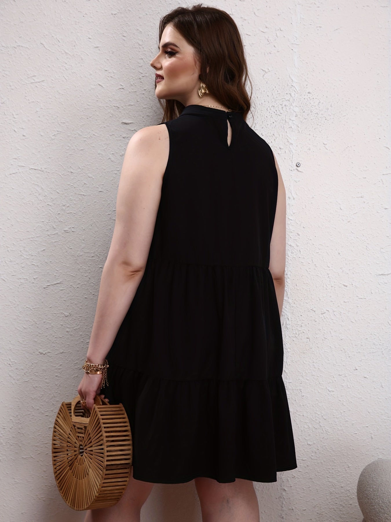  Casual Tank Dress Women's Plus Solid Halter Neck Keyhole Back Mini