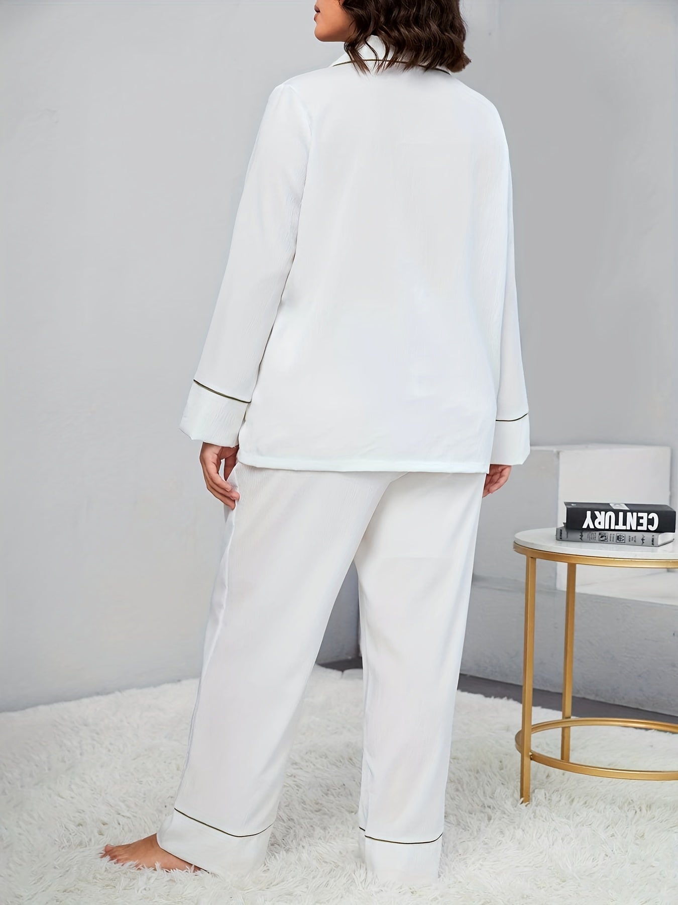  Women's 2pcs Pajama Set Letter Embroidery Shirt & Pants