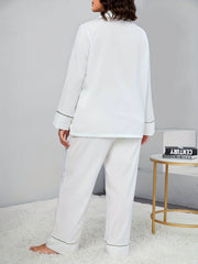  Women's 2pcs Pajama Set Letter Embroidery Shirt & Pants