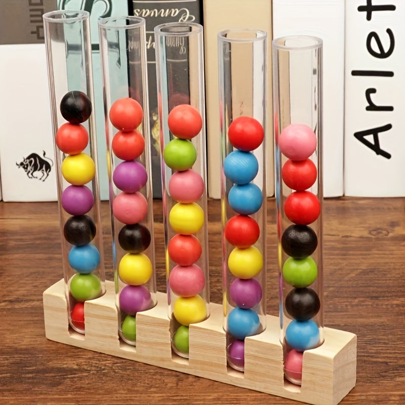 Colorful Wooden Bead Sorting Tubes Set