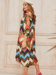  Geometric Print V Neck Casual Dress