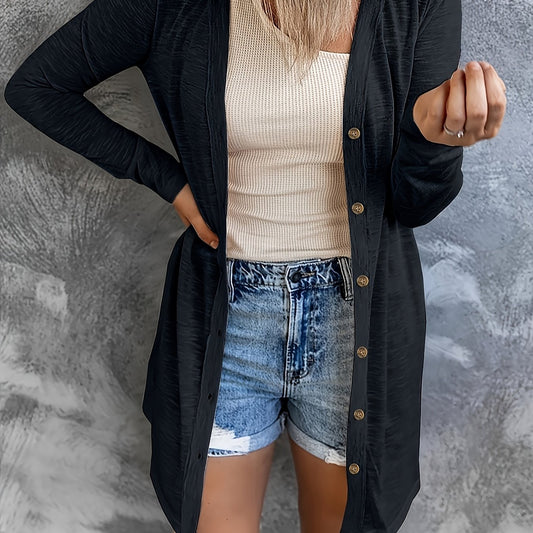  Solid Long Sleeve Button Up Cardigan