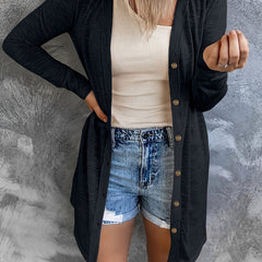  Solid Long Sleeve Button Up Cardigan