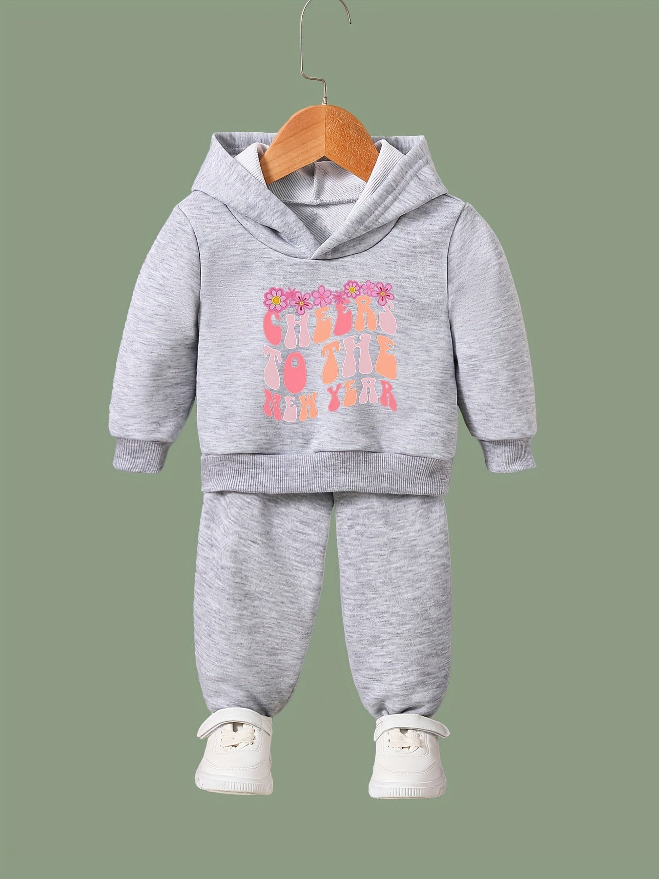 2pcs Cheers to the Year Hoodies Pants Set Spring Fall Sports Girls