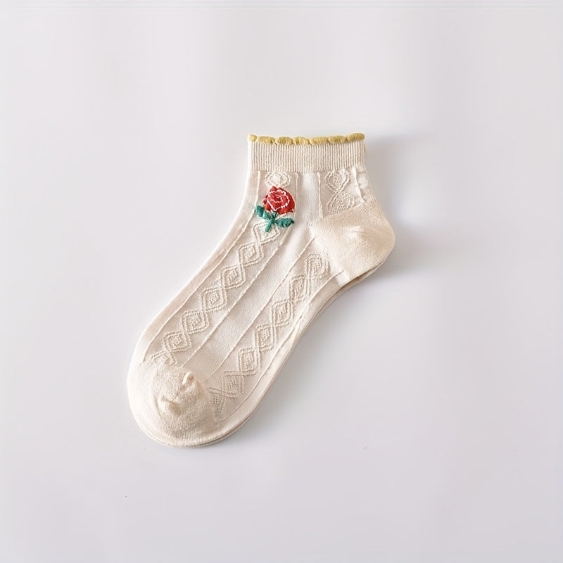 5 Pairs Textured Ruffle Socks Low Cut Women's Stockings