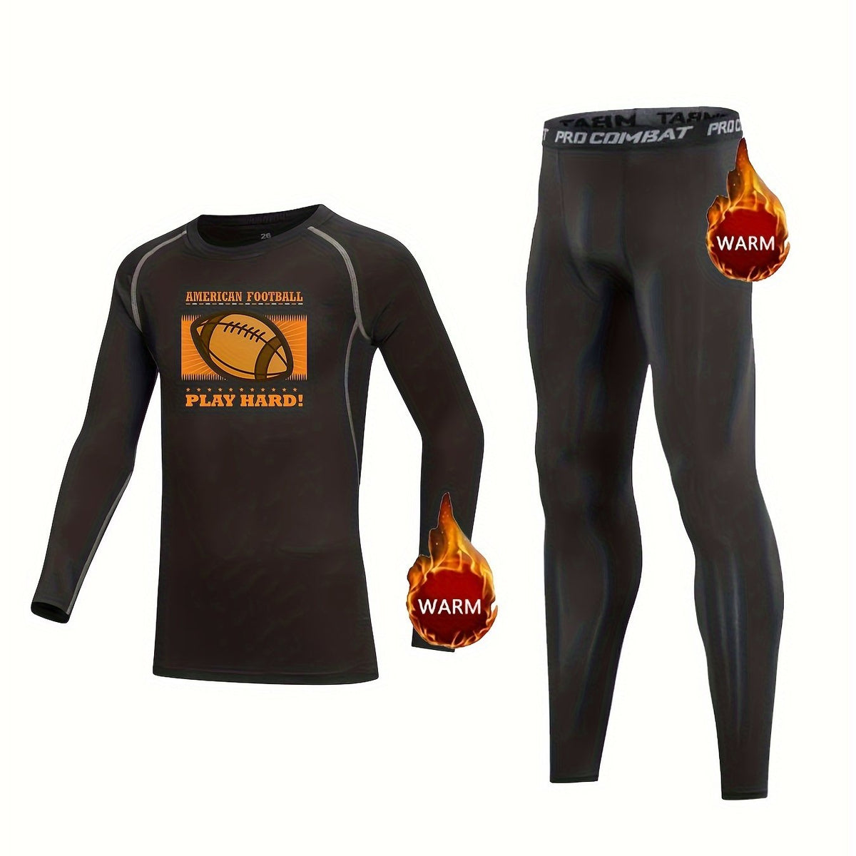 Kids Football Print Compression Base Set Fleece Lined
