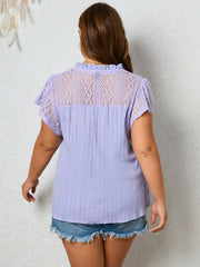  Lace Sleeve Ruffle Trim Mock Neck Top