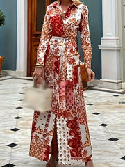  Patchwork Print Button Up Maxi Dress