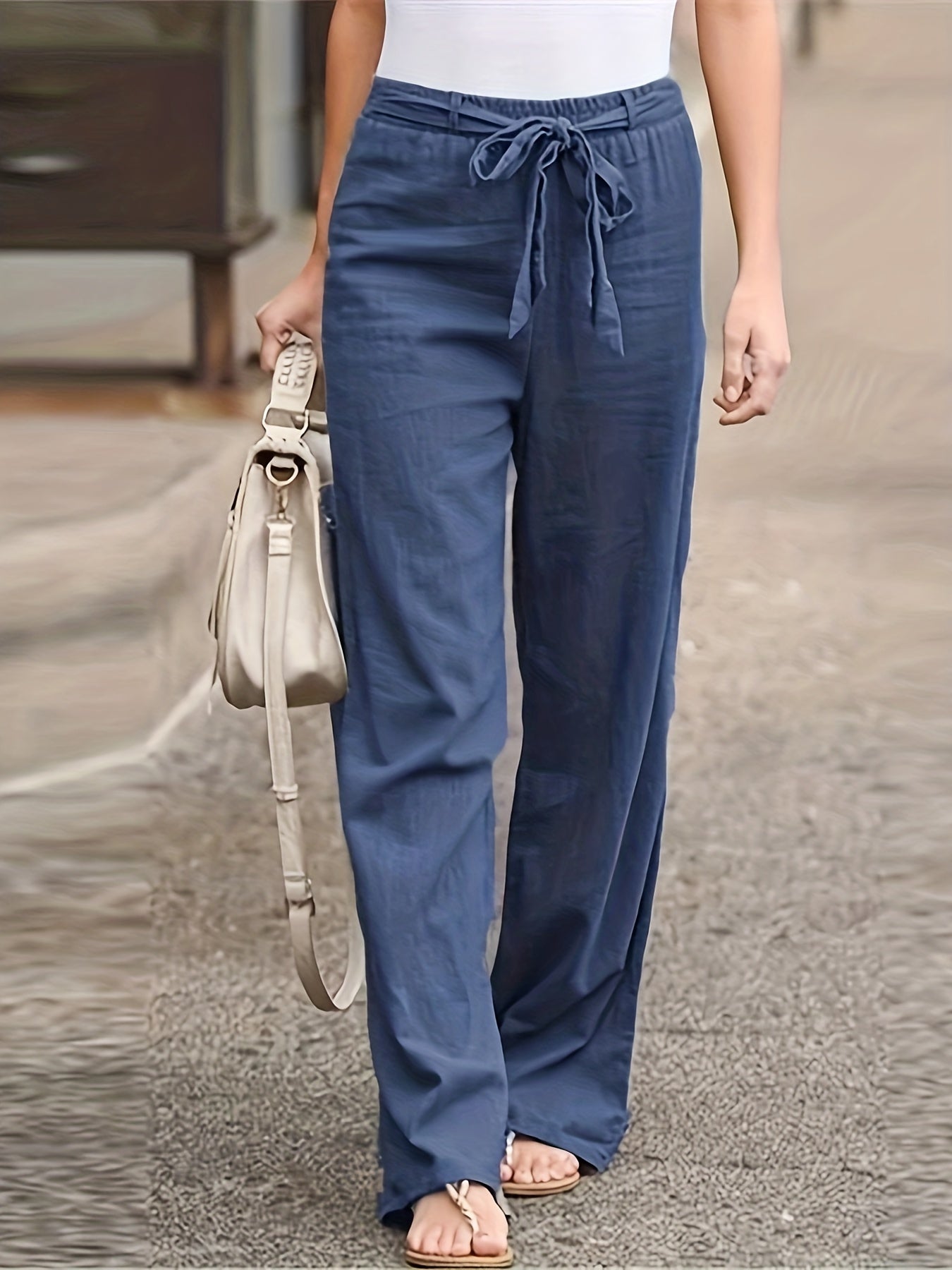 Women's Plus Solid Straight Leg Pants With Belt
