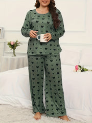  Heart & Polka Dot Print Long Sleeve Pajamas Set