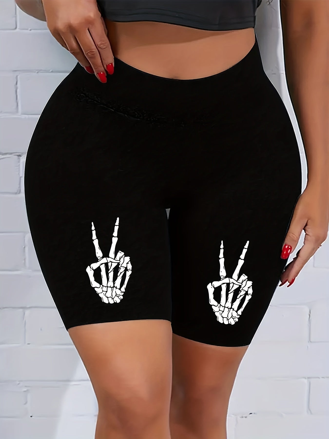  Skeleton Gesture Print High Rise Biker Shorts
