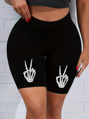  Skeleton Gesture Print High Rise Biker Shorts