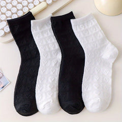 4 Pairs Heart Striped Socks Comfy & Breathable Women's Stockings