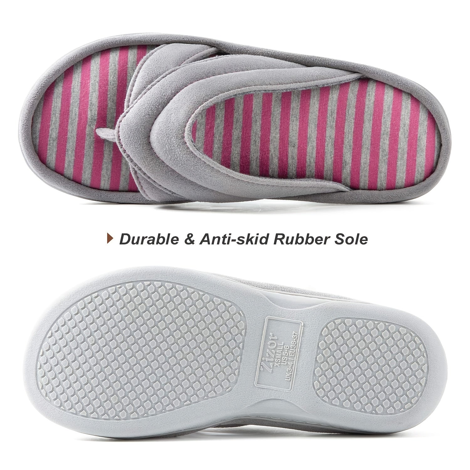 Women's Stripe Flat Flip Flops Open Toe Slippers Memory Foam Non-slip Shoes