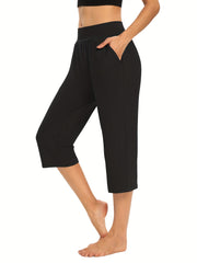 Elastic Waist Cropped Pants with Pockets for Women