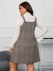  Plaid Print V Neck Mini Overall Dress
