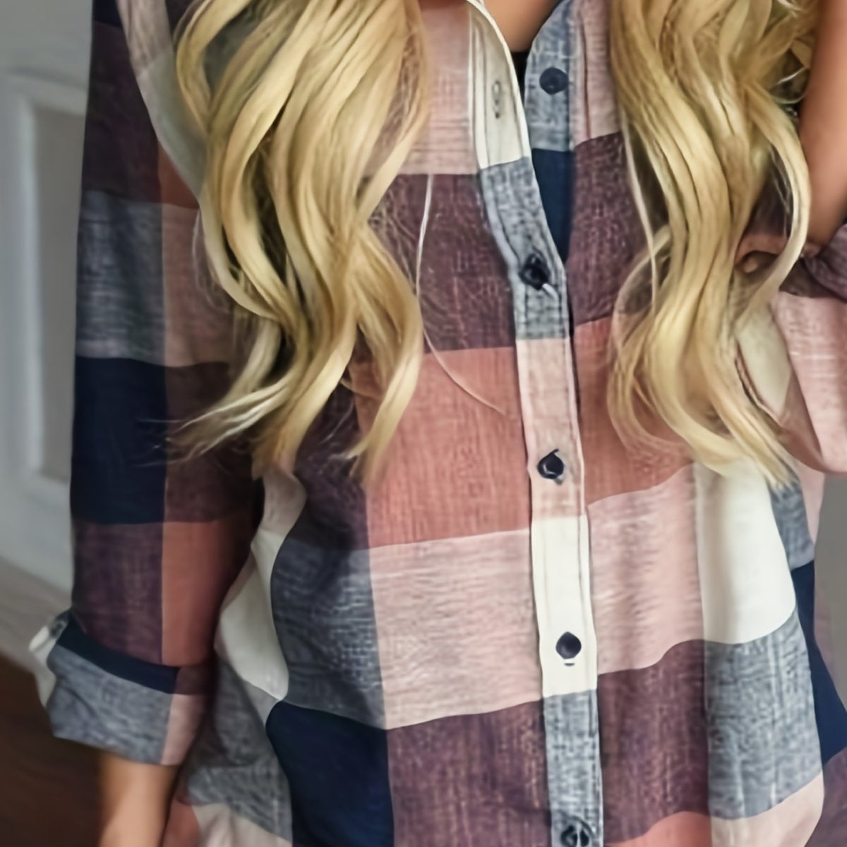  Plaid Print Long Sleeve Button Up Shirt