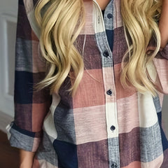  Plaid Print Long Sleeve Button Up Shirt