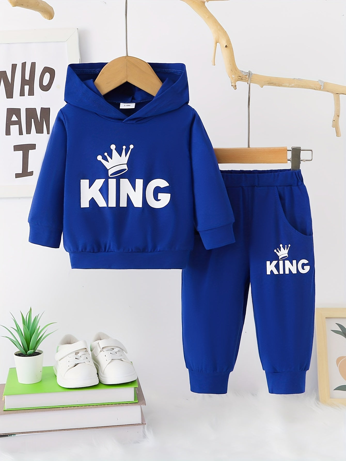 Baby Boy's Hooded KING Print Sweatshirt Pants Set