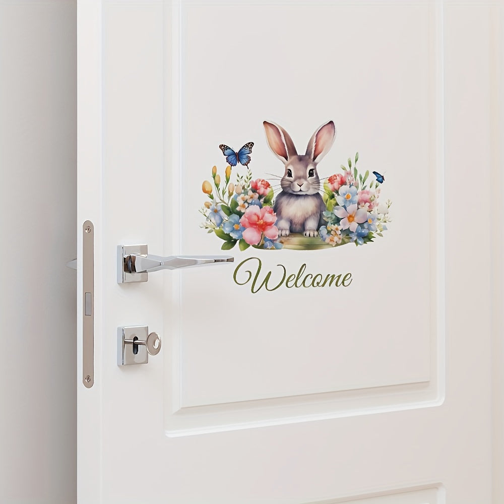 Rabbit Flower Butterfly Wall Sticker Welcome To Our Home Front Door Sign Decal