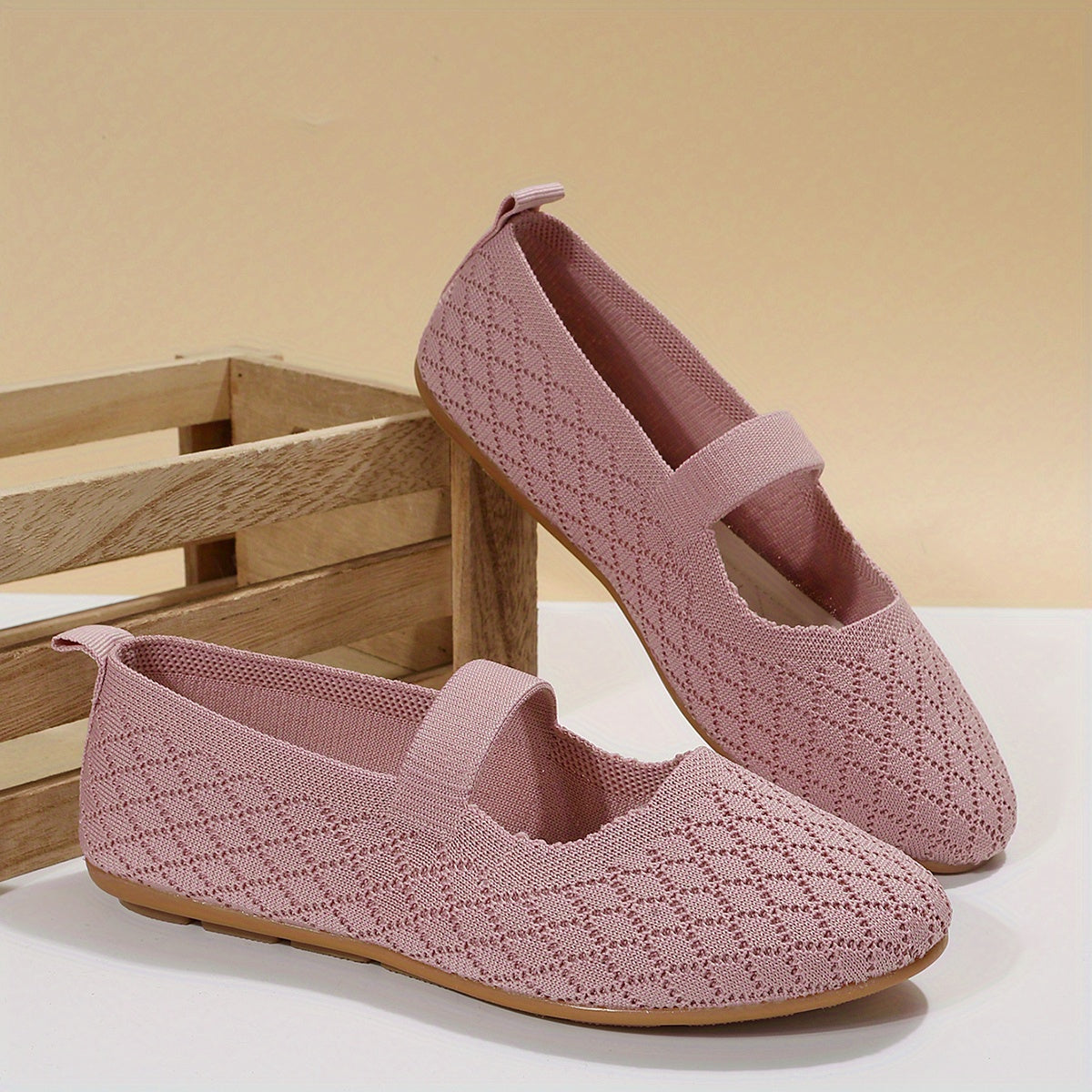 Women's Knit Flat Shoes Comfy Slip On Mary Jane Casual Flats
