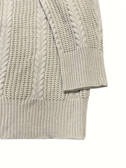  Solid Cable Long Sleeve Open Front Knit Cardigan