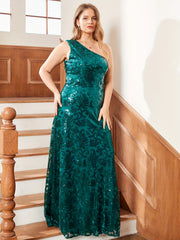  Party Dress Women's Plus Solid Sequin Jacquard One Shoulder Maxi Dress