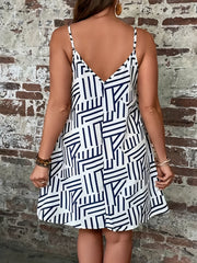  Stripe Print V Neck Cami Mini Dress