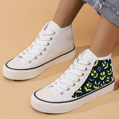 Ghost Face Print Chunky Canvas Sneakers High Top Classic Skate Shoes