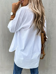  Solid Long Sleeve Lapel Button Up Shirt Top