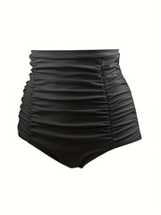  Bikini Set Solid Round Neck Bra & Ruched Panty Swimsuit
