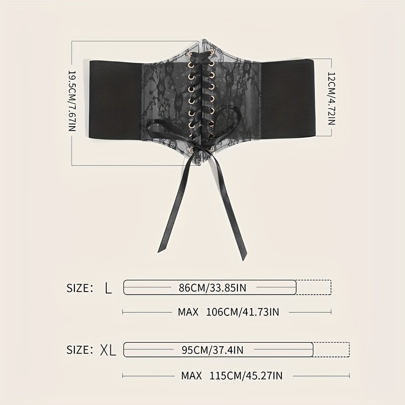  Lace-Up Corset Belt with Bowknot - Elastic Waistband Solid Design