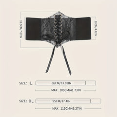  Lace-Up Corset Belt with Bowknot - Elastic Waistband Solid Design