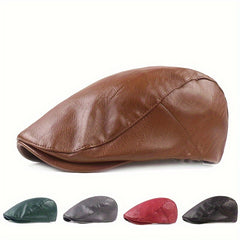 Winter PU Leather Beret Hat Women Men Wedding Party Newsboy Hat