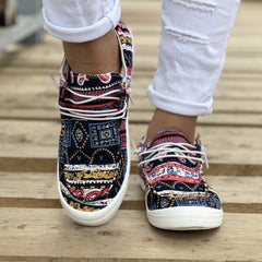 Women's Tribal Print Canvas Shoes Low Top Lace Up Round Toe Casual Shoes