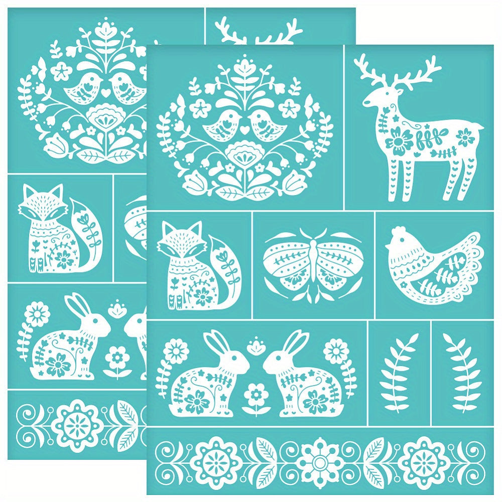 2pcs Folk Art Self Adhesive Silk Screen Printing Stencil
