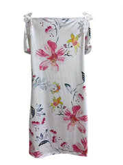  Women's Floral Print Lace Panel Cold Shoulder Dress